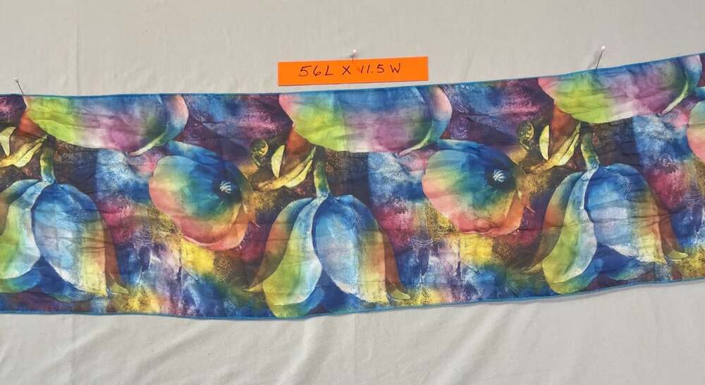 Hand-Painted Silk Chiffon Floral Scarf – Artisan Boho Lightweight Oblong 56” x 1